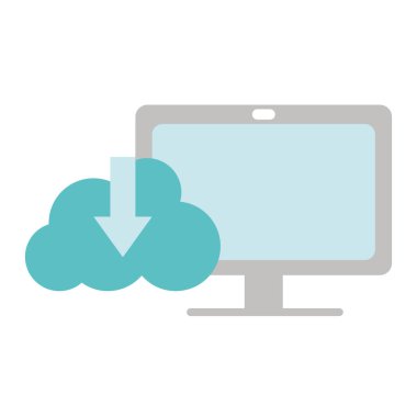 vektör çizim İndiriyor bulut verilerle renkli bilgisayar teknolojisi