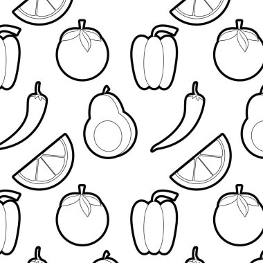 Avokado domates biber ve limon meyve sağlıklı ve organik gıda Tema izole tasarım vektör çizim
