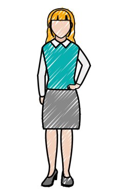 elegan bluz ve etek tasarım vektör çizim kadınla doodle