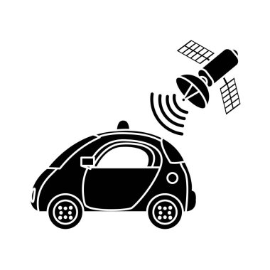 siluet polis arabası uydu wifi bağlantı vektör çizim ile