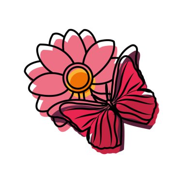 renk sevimli çiçek tasarım yaprakları ve kelebek vektör çizim ile taşındı