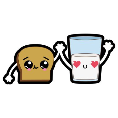 Ekmek ve unlu gıda mutfak ve salonu Tema izole tasarım vektör çizim süt