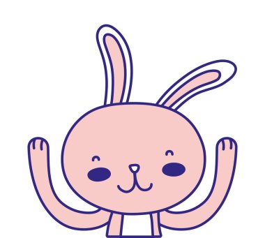 tam renkli mutlu tavşan vektör çizim ellerini hayvanla