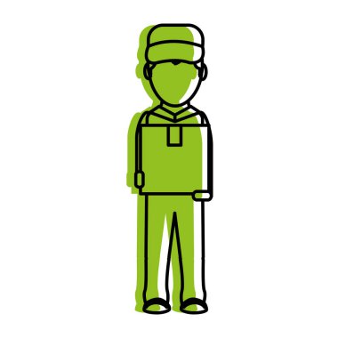 Tasarım kutusu ve adam teslim nakliye ve lojistik Tema Isolated vektör çizim