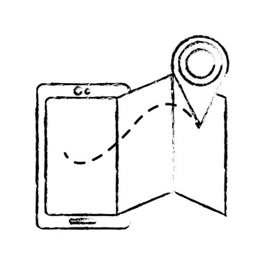 Grunge smartphone teknoloji geographyc harita ve konum simge vektör çizim ile