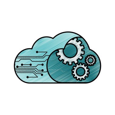 Bulut depolama teknolojisi ve sanal Tema izole tasarım vektör çizim bilgisayar