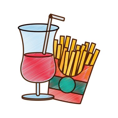 Patates kızartması ve içecek lokanta kentsel ve lezzetli menü Tema izole tasarım vektör çizim