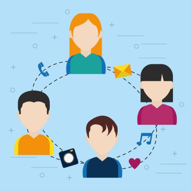 İnsanlar sosyal medya multimedya uygulamaları ve iletişim Tema vektör çizim