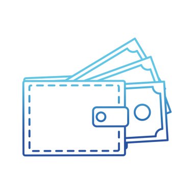 vektör çizim mavi çizgi cüzdan bill nakit para ile korunan