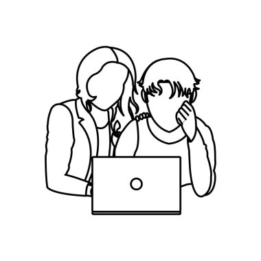 Erkek ve kız ile laptop tasarım