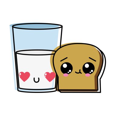 Ekmek ve unlu gıda mutfak ve salonu Tema izole tasarım vektör çizim süt