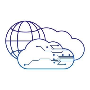 Bulut depolama teknolojisi ve sanal Tema izole tasarım vektör çizim bilgisayar