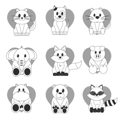 Hayvan sevimli ve şirin yaratık Tema vektör çizim karikatür Icon set
