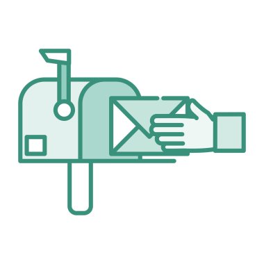 Duo renk posta kutusu ileti ve adam el yazısı mektup vektör çizim ile