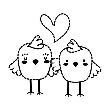 Çift birlikte ve aşk kalp vektör çizim şekli civciv noktalı