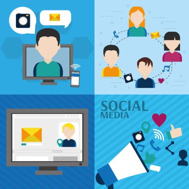 Simge kümesi sosyal medya multimedya uygulamaları ve iletişim Tema vektör çizim