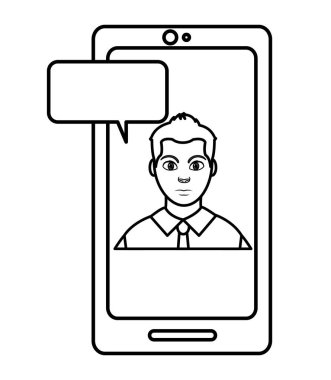 satır avatar adamın smartphone ile sohbet kabarcık vektör çizim içinde