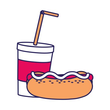 Sosisli sandviç ve içecek lokanta kentsel ve lezzetli menü Tema izole tasarım vektör çizim