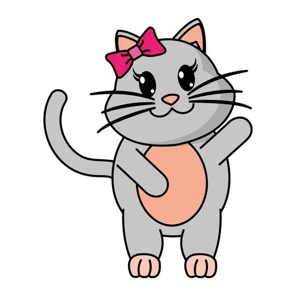 Adorable Hembra Gato Animal Con Mano Hasta Vector Ilustración — Vector de stock