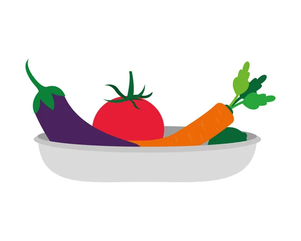 ナスのトマトと人参の野菜と健康 有機食品テーマ分離デザイン ベクトル イラスト — ストックベクタ