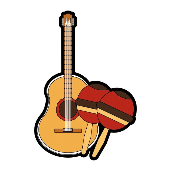 马拉卡斯和吉他的乐器音乐和声音主题隔离的设计向量例证 — 图库矢量图片