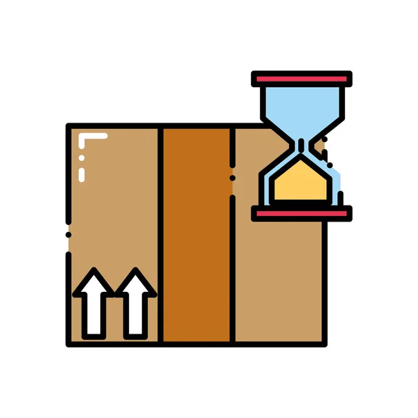 Servicio Paquete Caja Entrega Línea Rayada Con Ilustración Vector Reloj — Vector de stock