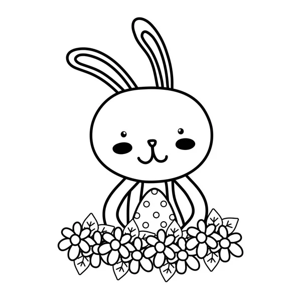 Line Rabbit Animal Egg Easter Flowers Vector Illustration — Stock Vector