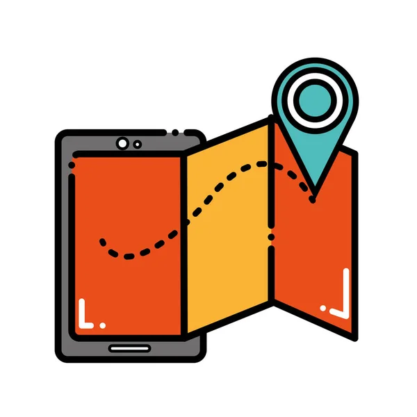 Tecnologia Smartphone Linha Tracejada Com Mapa Geográfico Ilustração Vetor Símbolo —  Vetores de Stock