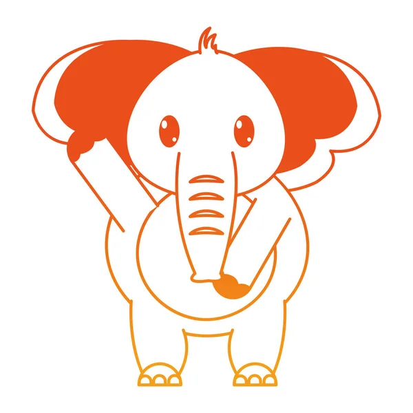 Ligne Orange Adorable Éléphant Animal Sauvage Avec Illustration Vectorielle Main — Image vectorielle