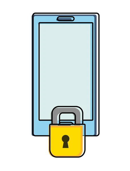 彩色智能手机技术与挂锁安全保护矢量插图 — 图库矢量图片