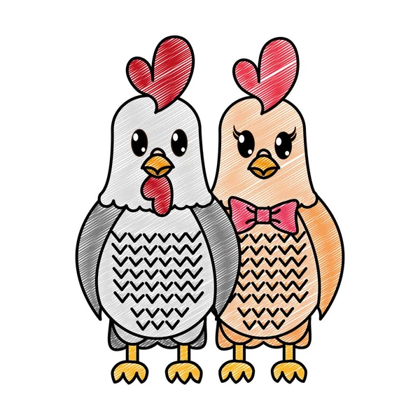 Galo Ralado Galinha Casal Bonito Ilustração Vetor Animal — Vetor de Stock