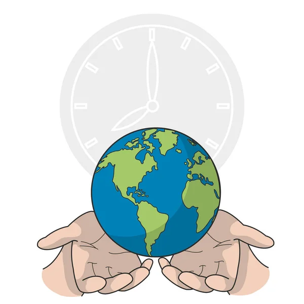 Planeta Relógio Hora Terra Hora Mundo Tema Global Design Isolado — Vetor de Stock
