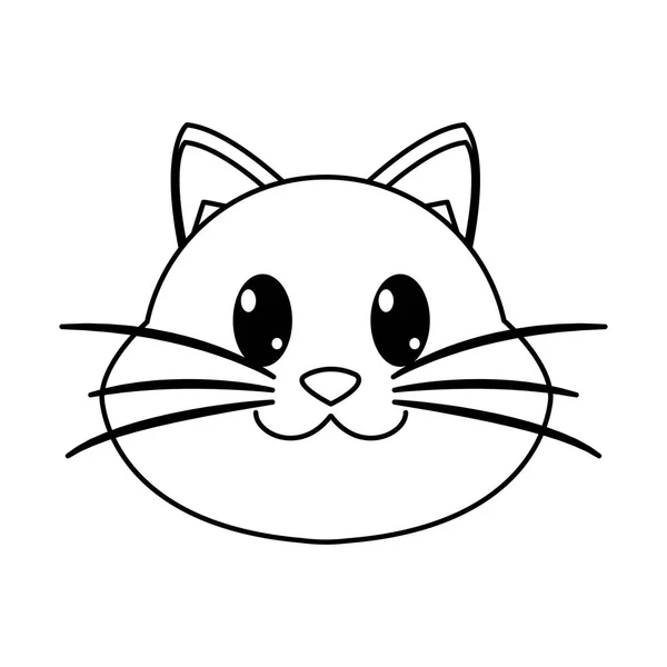 Linie Glücklich Katze Kopf Niedlich Tier Charakter Vektor Illustration — Stockvektor