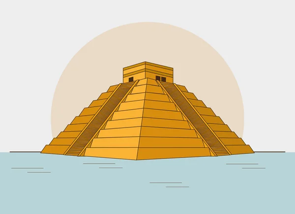 Templo Piramidal Cultura Maya Tema Emblemático Mexicano Ilustración Vectorial — Vector de stock