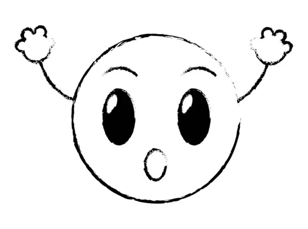 Grunge Impactado Emoji Cara Expresión Con Brazos Vector Ilustración — Vector de stock