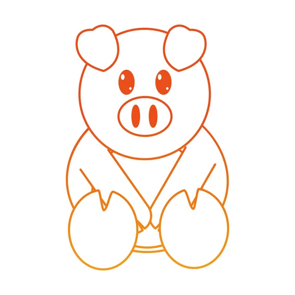 Ligne Orange Porc Mignon Ferme Animal Caractère Vectoriel Illustration — Image vectorielle