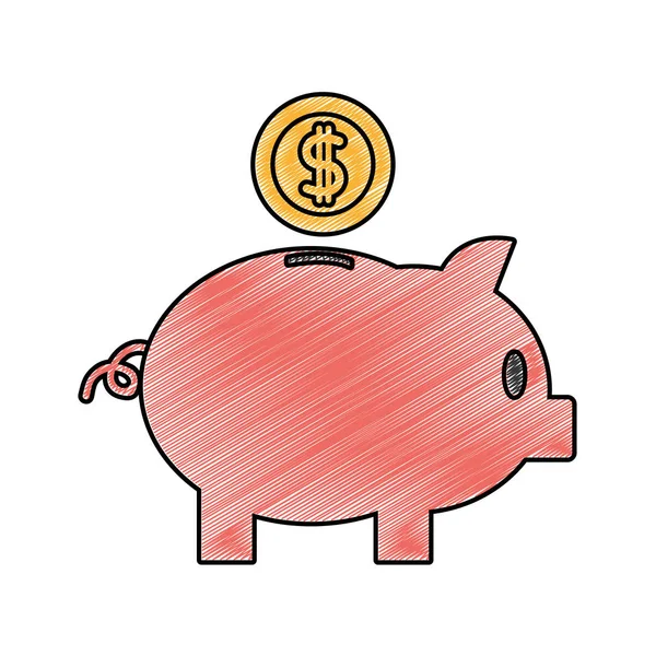 Cochon Râpé Pour Économiser Argent Des Pièces Avec Illustration Vectorielle — Image vectorielle