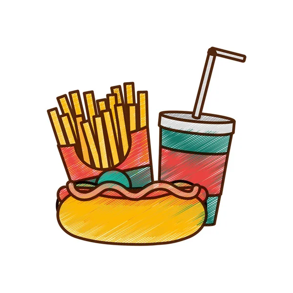 Hot Dog Drink Und Pommes Frites Von Fast Food Städtischen — Stockvektor