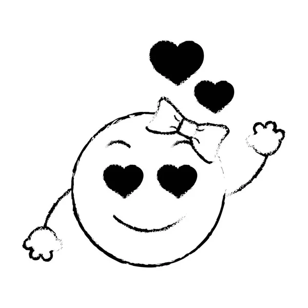Grunge Épris Visage Emoji Féminin Avec Bras Vecteur Illustration — Image vectorielle