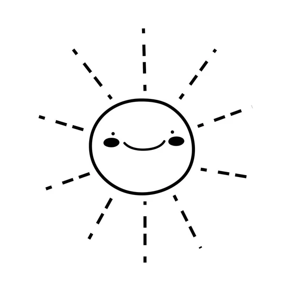 Linha Feliz Sol Natureza Tempo Kawaii Vetor Ilustração —  Vetores de Stock