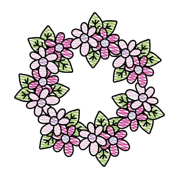 Fleurs Rondes Râpées Branches Avec Feuilles Décoration Vectorielle Illustration — Image vectorielle