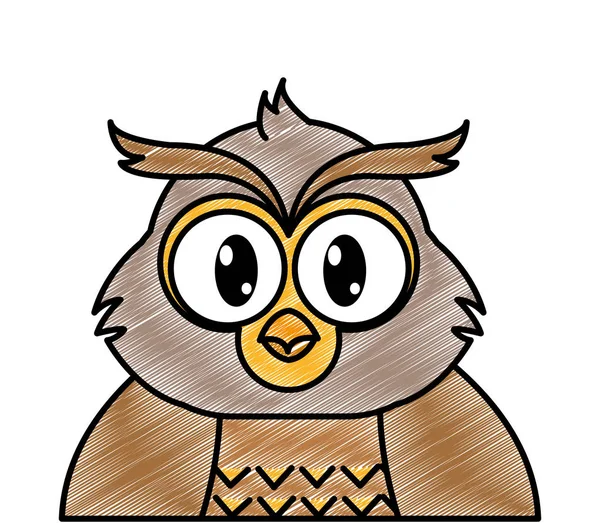 Strouhaný Rozkošný Owl Roztomilé Zvířecí Postava Vektorové Ilustrace — Stockový vektor