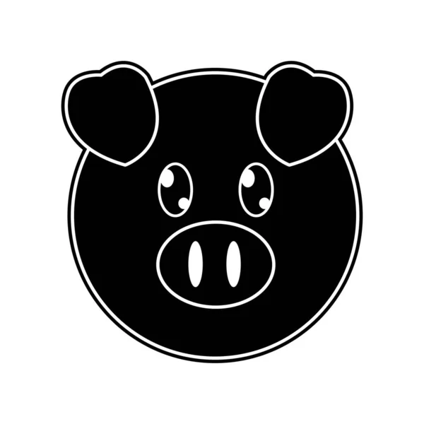 Silhueta Porco Cabeça Bonito Animal Personagem Vetor Ilustração — Vetor de Stock