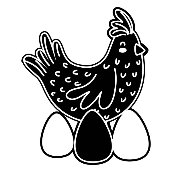 Silhouette Gallina Uccello Fattoria Animale Con Uova Vettore Illustrazione — Vettoriale Stock