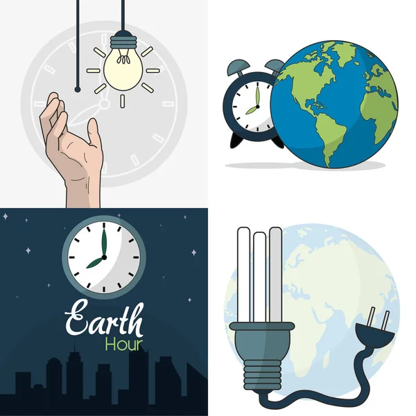 Icono Conjunto Hora Tierra Hora Del Mundo Tema Global Diseño — Archivo Imágenes Vectoriales