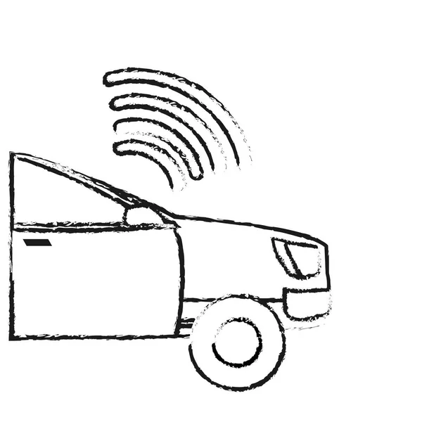 Grunge Digitální Wifi Připojení Autě Dopravní Vektorové Ilustrace — Stockový vektor