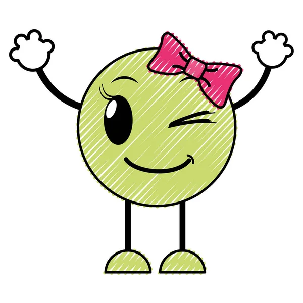 Gribouiller Bonne Expression Emoji Féminine Avec Des Bras Des Jambes — Image vectorielle
