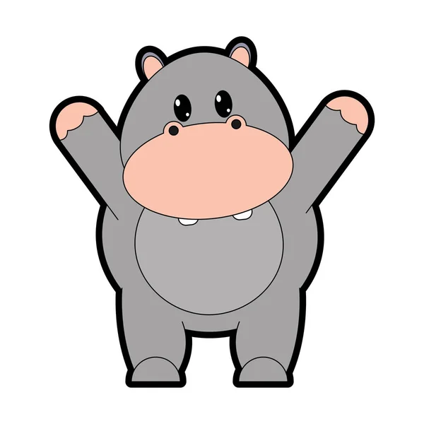 Couleur Adorable Hippopotame Animal Sauvage Avec Illustration Vectorielle Mains Air — Image vectorielle