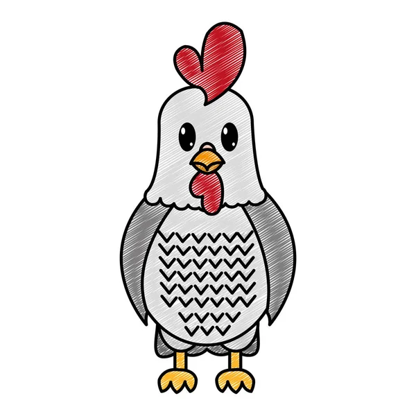 Gallo Grattugiato Carino Fattoria Animale Personaggio Vettore Illustrazione — Vettoriale Stock