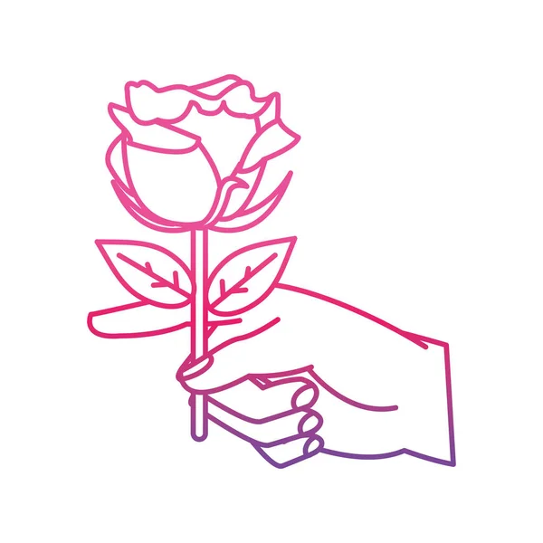 Mão Mulher Linha Degradada Com Belas Pétalas Rosa Folhas Ilustração —  Vetores de Stock